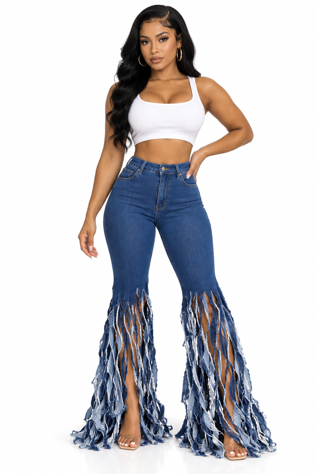 FRINGE DARK BLUE DENIM JEANS