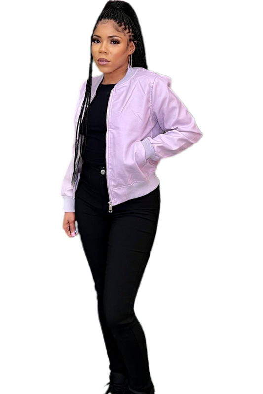 LEATHER LOOK BOMBER - LAVENDER