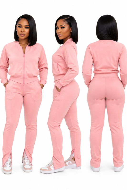 PINK ZIPPER UP JOGGER SET