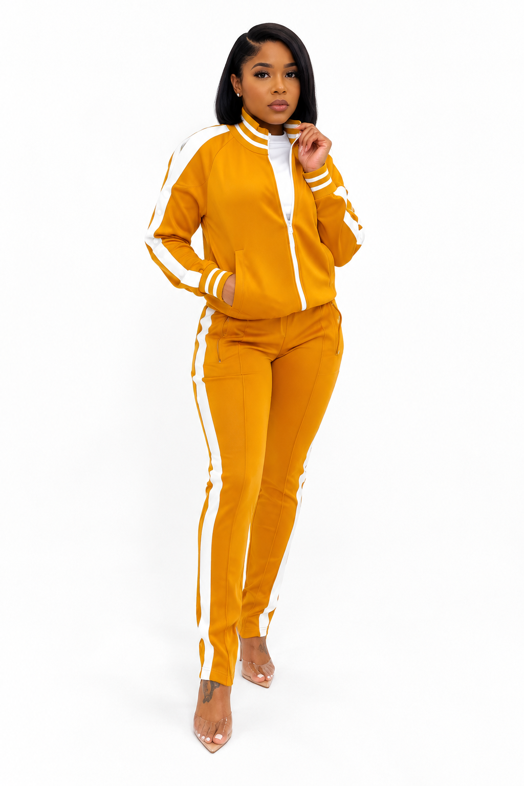 MUSTARD SHOULDERS OUT JOGGER SET