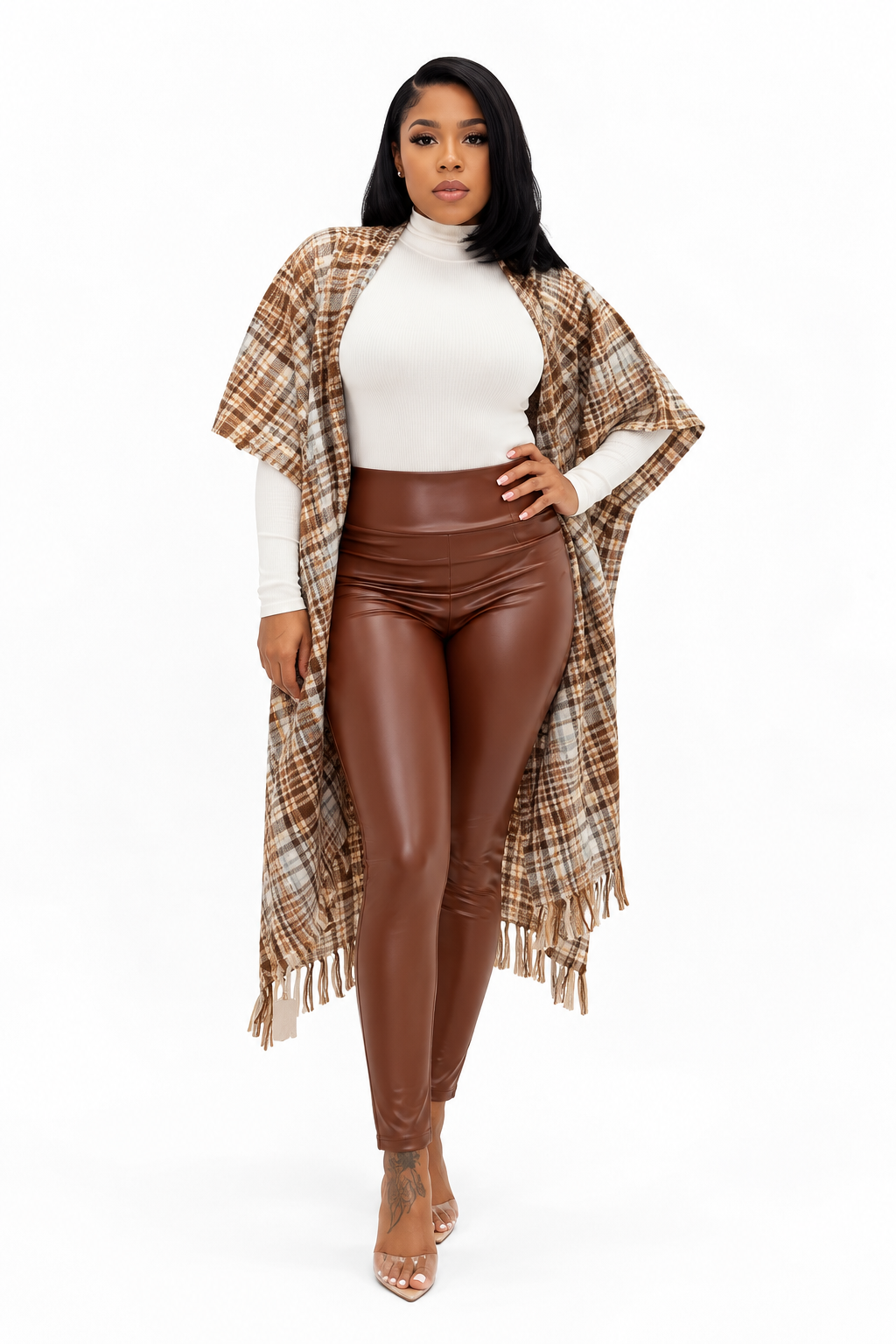 BROWN LEATHER LOOK LEGGINGS