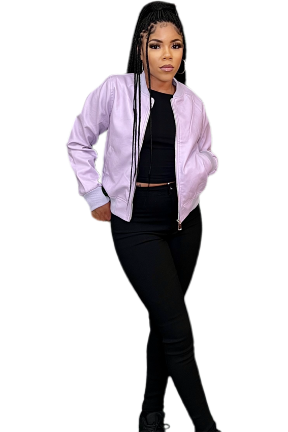 LEATHER LOOK BOMBER - LAVENDER