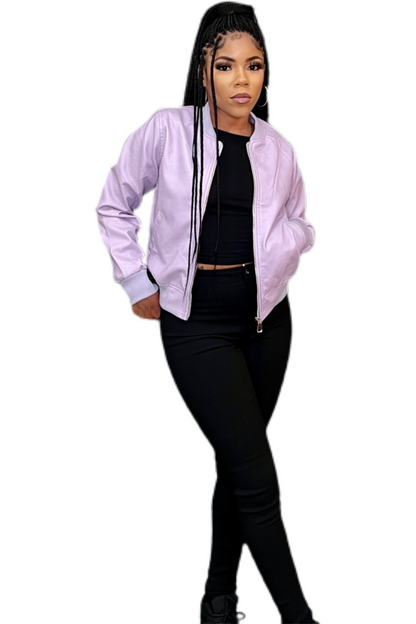 LEATHER LOOK BOMBER - LAVENDER
