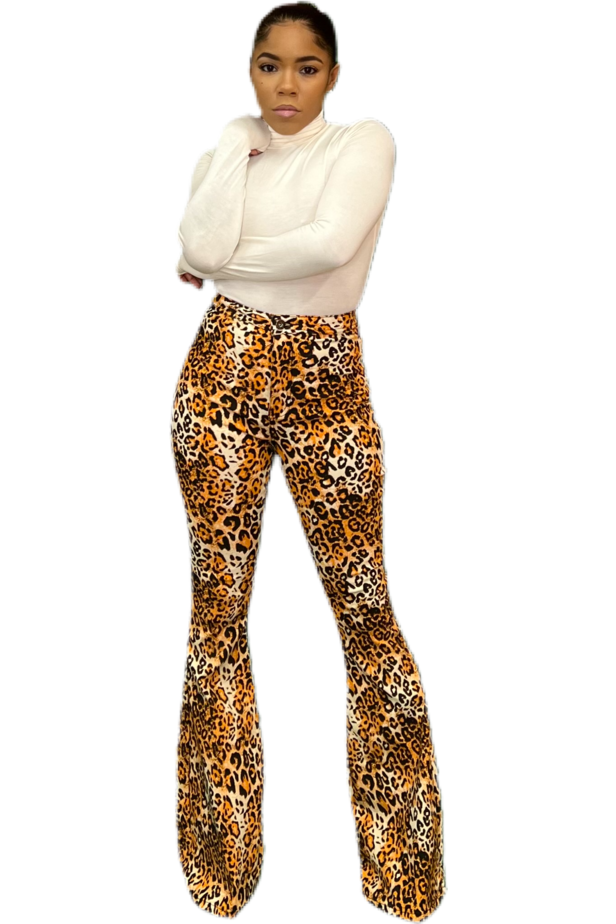 LEOPARD HIGH-WAIST BELL JEAN