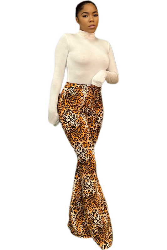 LEOPARD HIGH-WAIST BELL JEAN